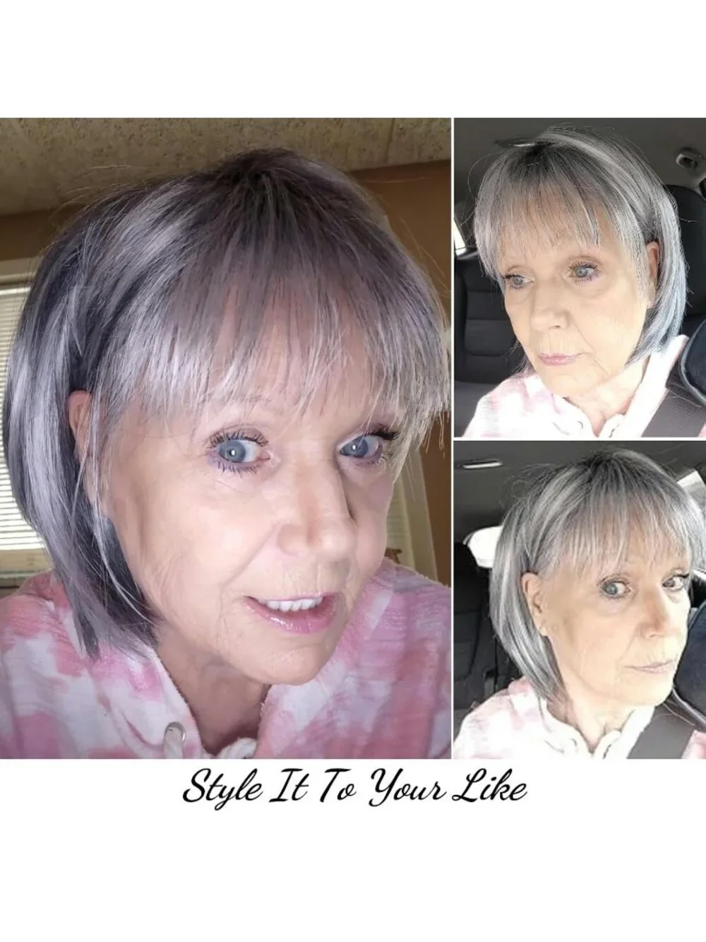 Women's Salt N Pepper 12 Inch Mid Length Heat Synthetic Straight Layered Bob Wig